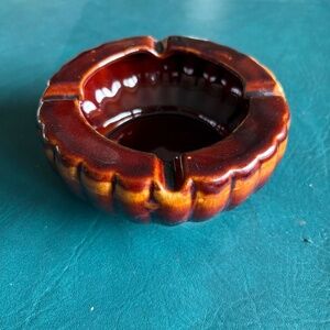 MCM  vintage brown drip glazed ceramic ashtray Taiwan